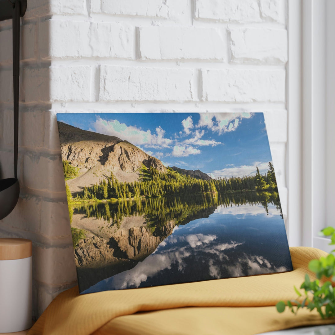 Mountain Scene Reflected - Glass Cutting Board - Visiting This World