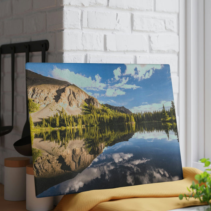 Mountain Scene Reflected - Glass Cutting Board - Visiting This World