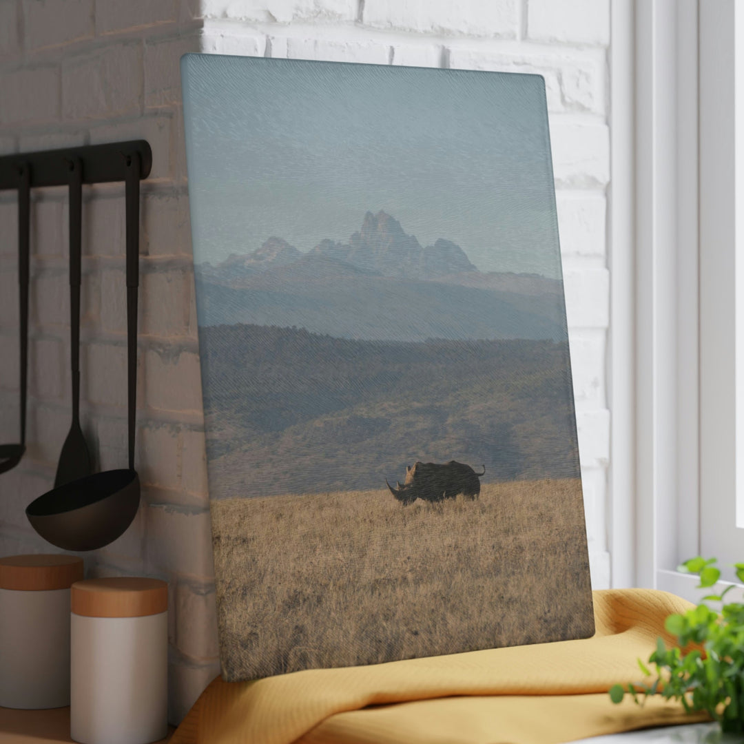 Mt. Kenya and the Bull - Glass Cutting Board - Visiting This World