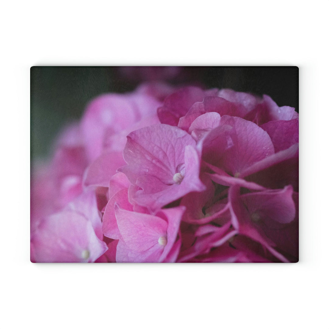 Pink Hydrangea Detail - Glass Cutting Board - Visiting This World