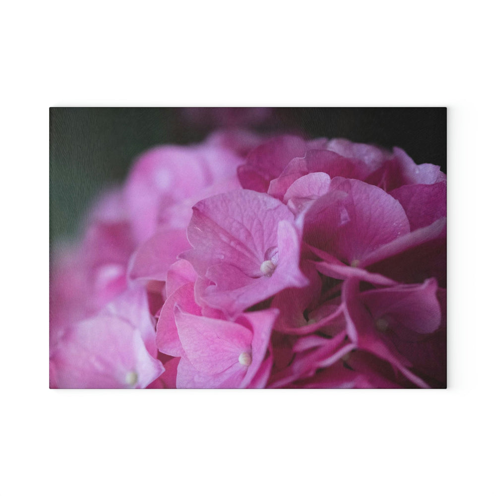 Pink Hydrangea Detail - Glass Cutting Board - Visiting This World