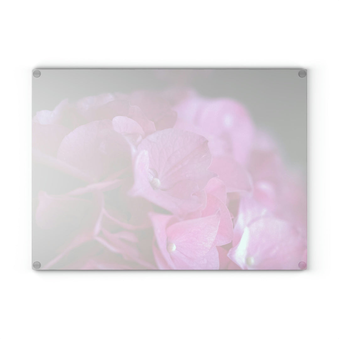 Pink Hydrangea Detail - Glass Cutting Board - Visiting This World