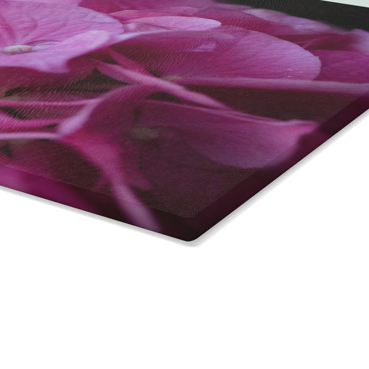 Pink Hydrangea Detail - Glass Cutting Board - Visiting This World