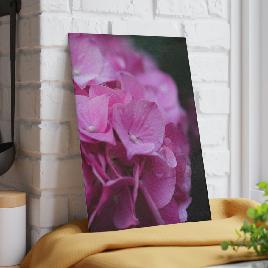 Pink Hydrangea Detail - Glass Cutting Board - Visiting This World