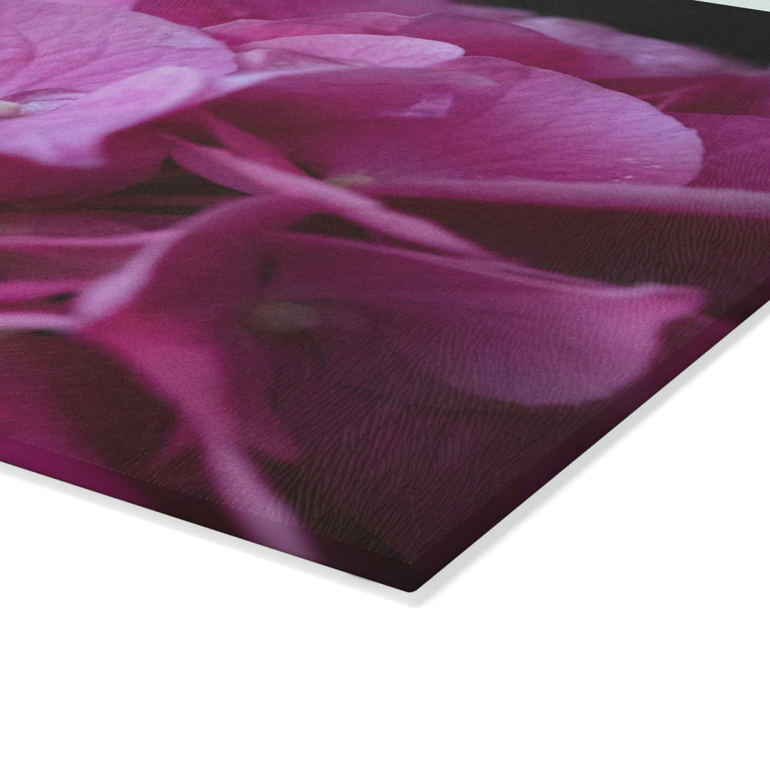 Pink Hydrangea Detail - Glass Cutting Board - Visiting This World