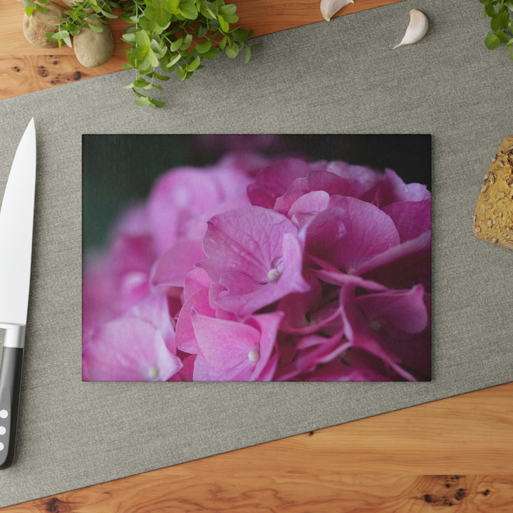 Pink Hydrangea Detail - Glass Cutting Board - Visiting This World