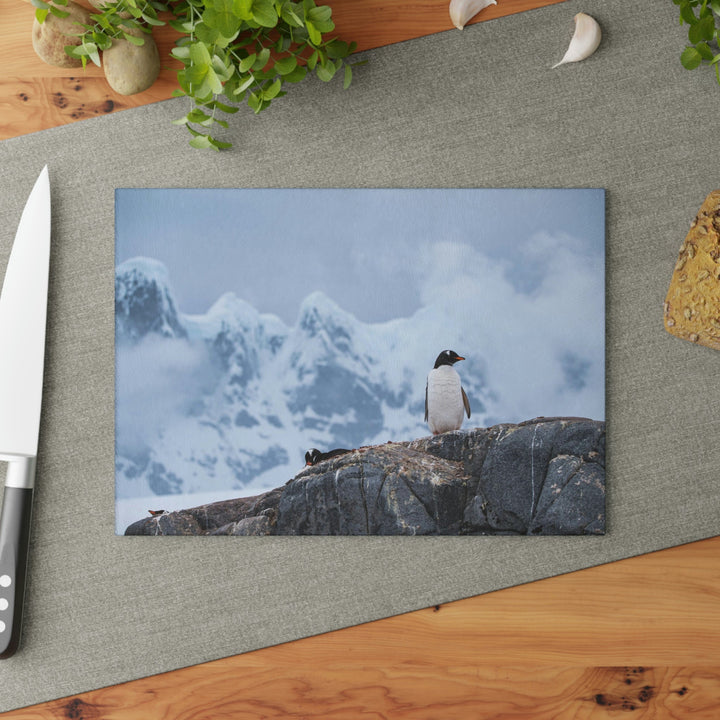 Poised Penguin - Glass Cutting Board - Visiting This World