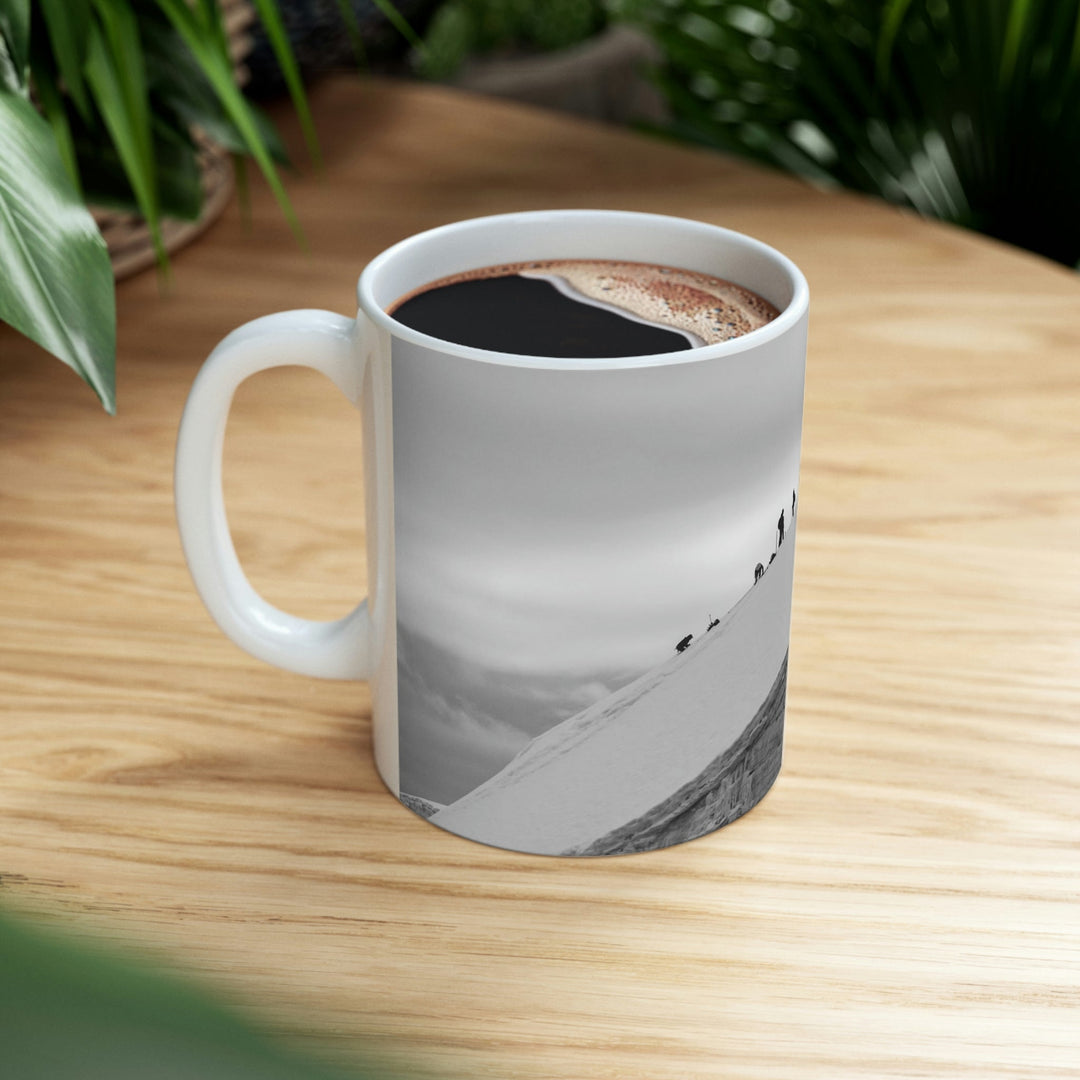 Preparing for the Climb in Black and White - Ceramic Mug 11oz - Visiting This World