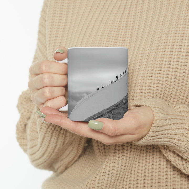 Preparing for the Climb in Black and White - Ceramic Mug 11oz - Visiting This World