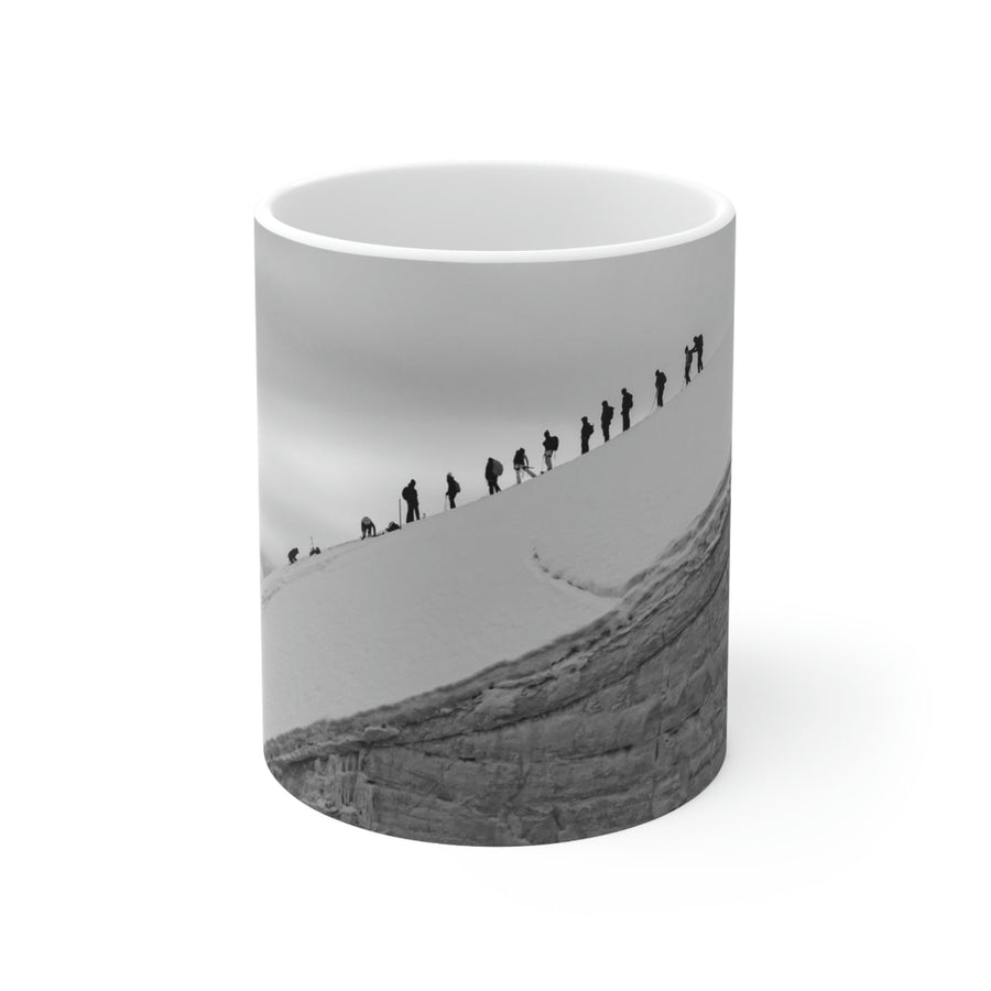 Preparing for the Climb in Black and White - Ceramic Mug 11oz - Visiting This World