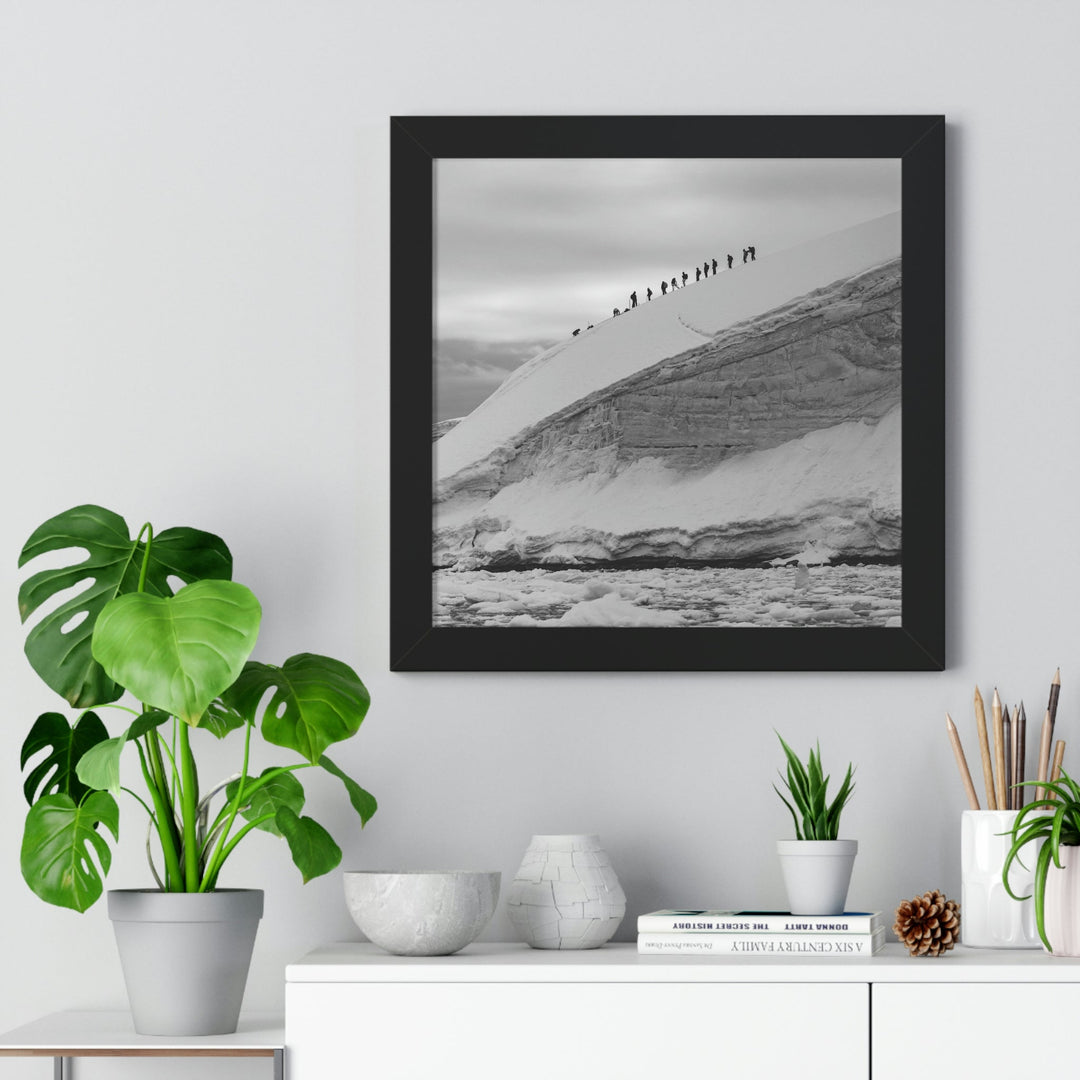 Preparing for the Climb in Black and White - Framed Print - Visiting This World