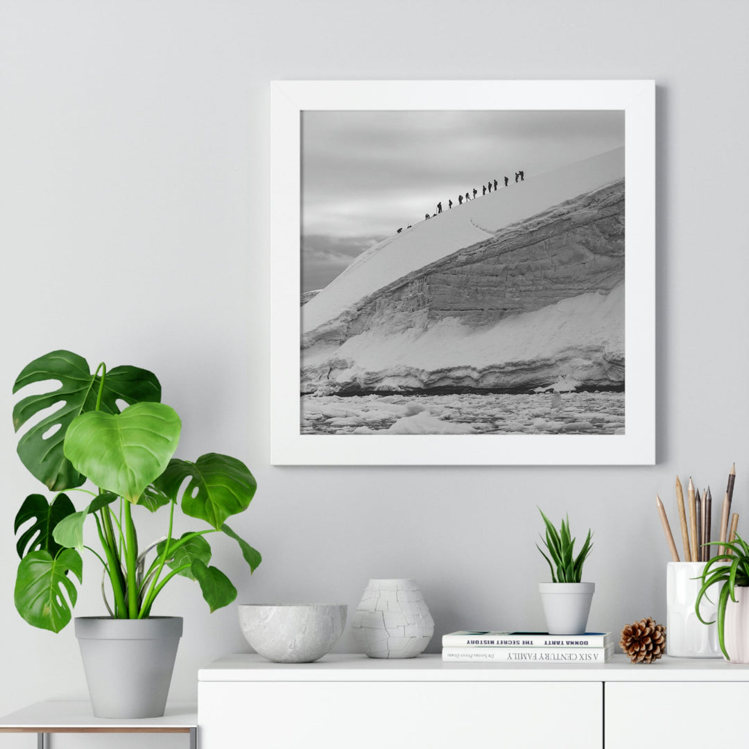 Preparing for the Climb in Black and White - Framed Print - Visiting This World