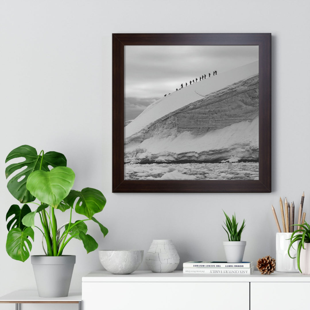 Preparing for the Climb in Black and White - Framed Print - Visiting This World