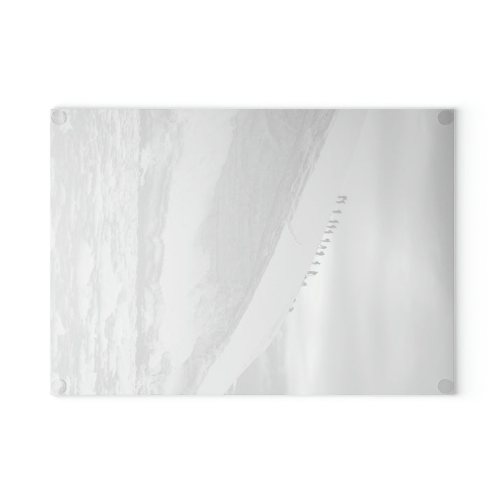 Preparing for the Climb in Black and White - Glass Cutting Board - Visiting This World