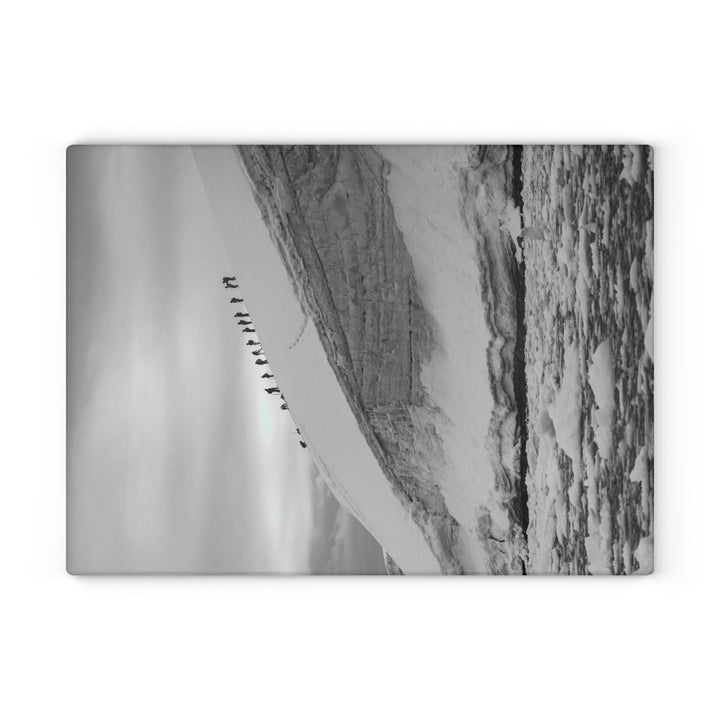 Preparing for the Climb in Black and White - Glass Cutting Board - Visiting This World