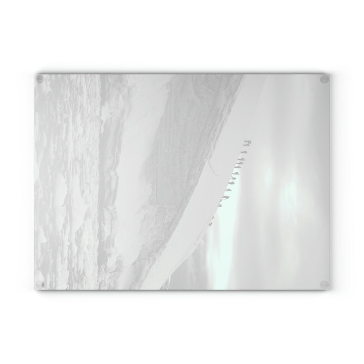 Preparing for the Climb in Black and White - Glass Cutting Board - Visiting This World