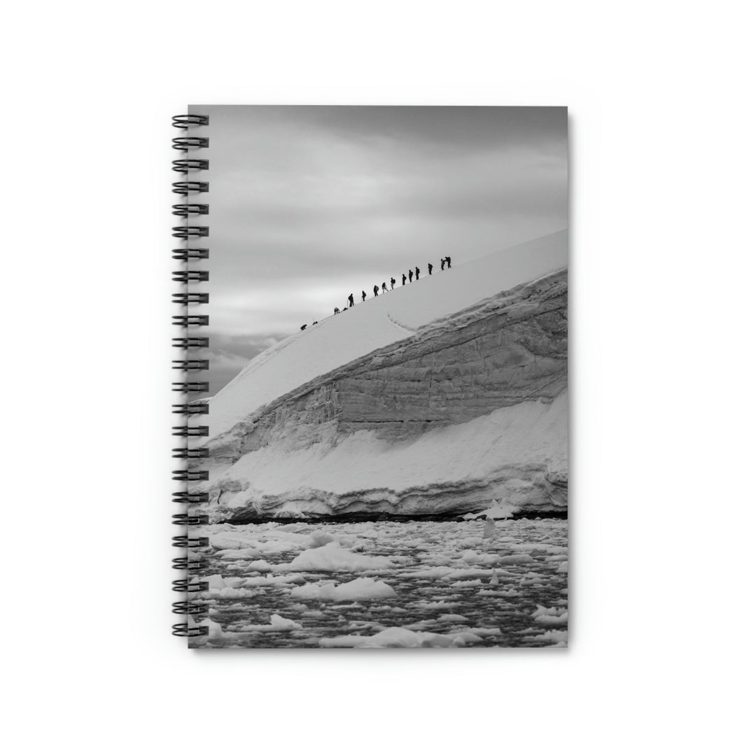 Preparing for the Climb in Black and White - Spiral Ruled Line Notebook - Visiting This World