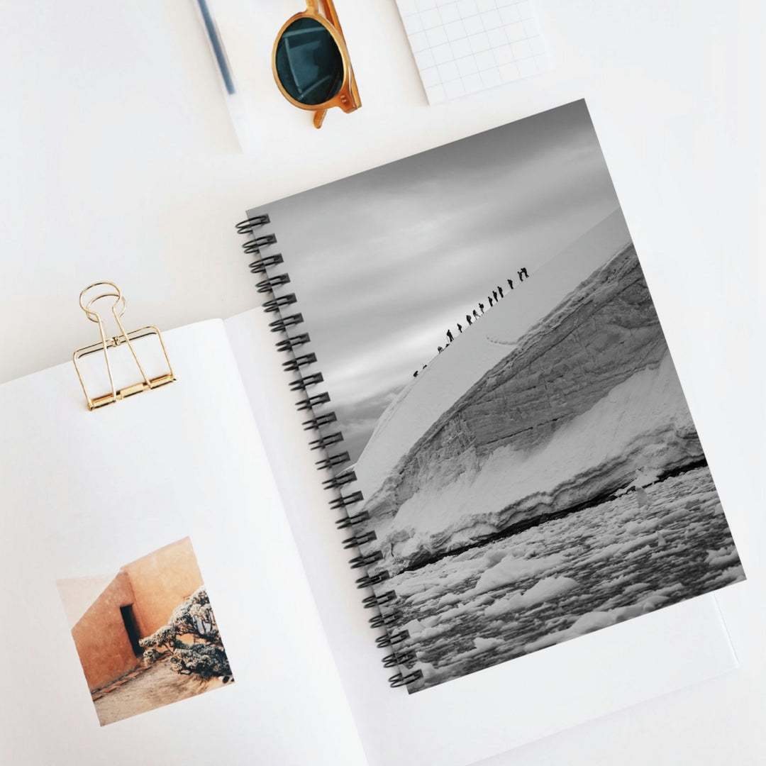 Preparing for the Climb in Black and White - Spiral Ruled Line Notebook - Visiting This World