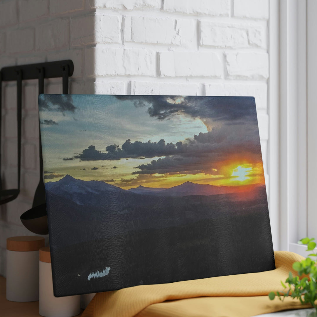 Rainy Sunset - Glass Cutting Board - Visiting This World