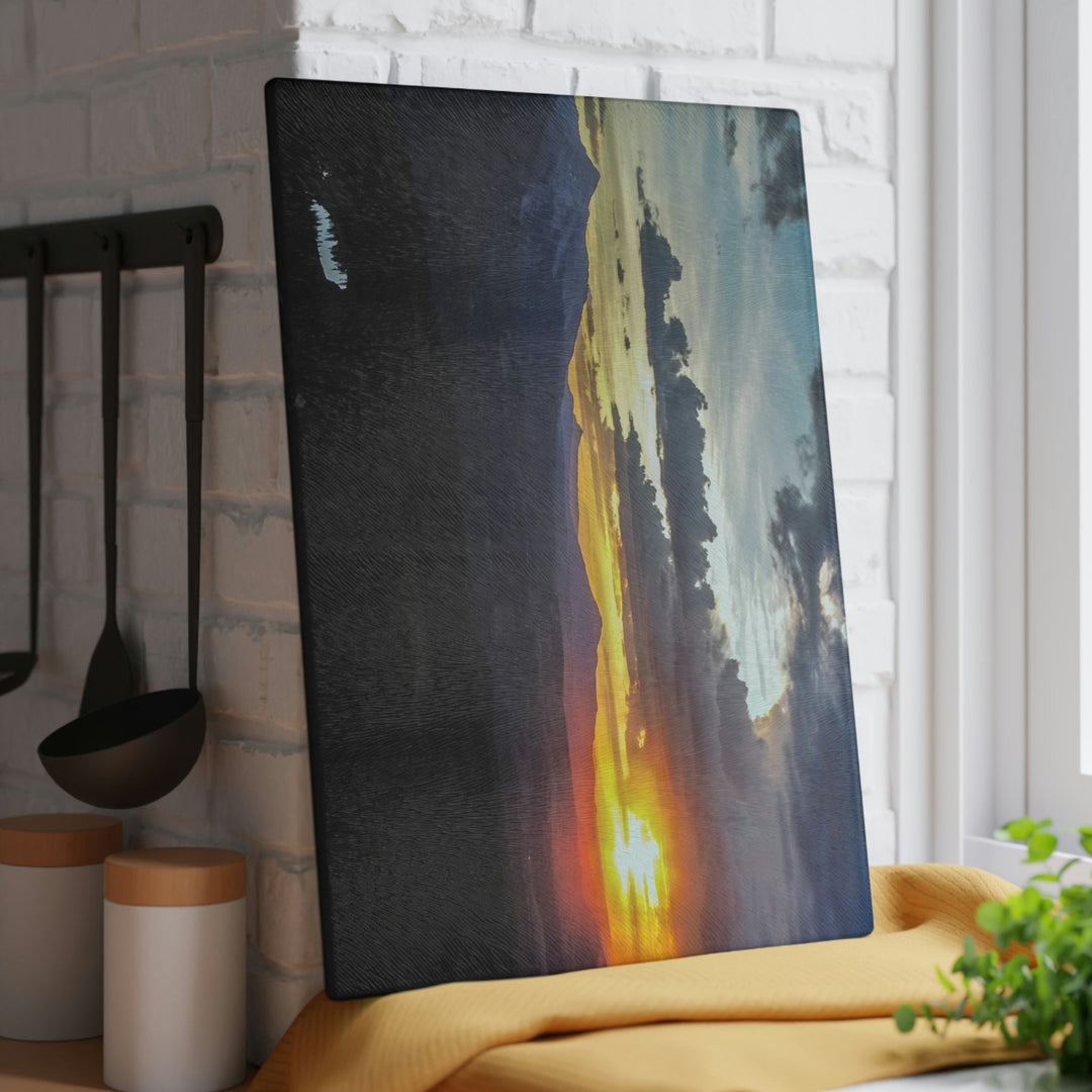 Rainy Sunset - Glass Cutting Board - Visiting This World