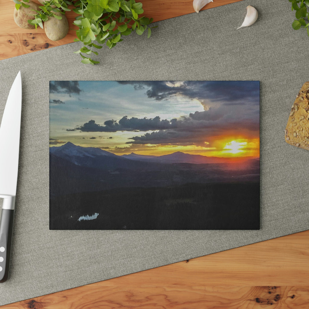 Rainy Sunset - Glass Cutting Board - Visiting This World