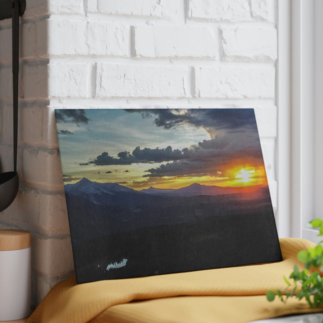 Rainy Sunset - Glass Cutting Board - Visiting This World