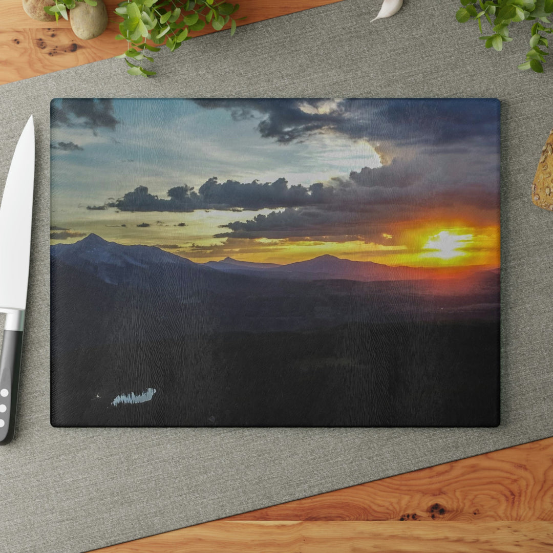 Rainy Sunset - Glass Cutting Board - Visiting This World