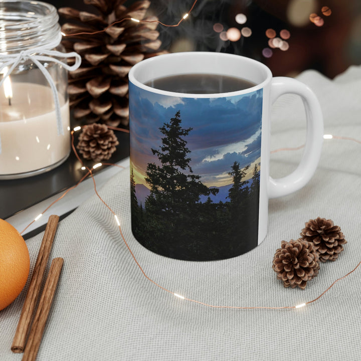 Rainy Sunset Through the Trees - Ceramic Mug 11oz - Visiting This World