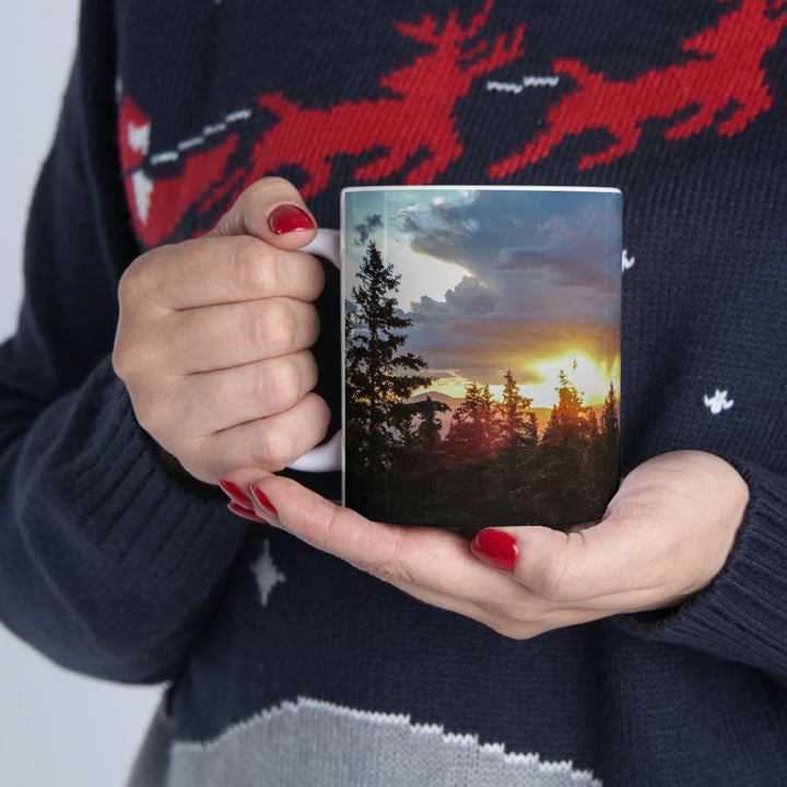 Rainy Sunset Through the Trees - Ceramic Mug 11oz - Visiting This World