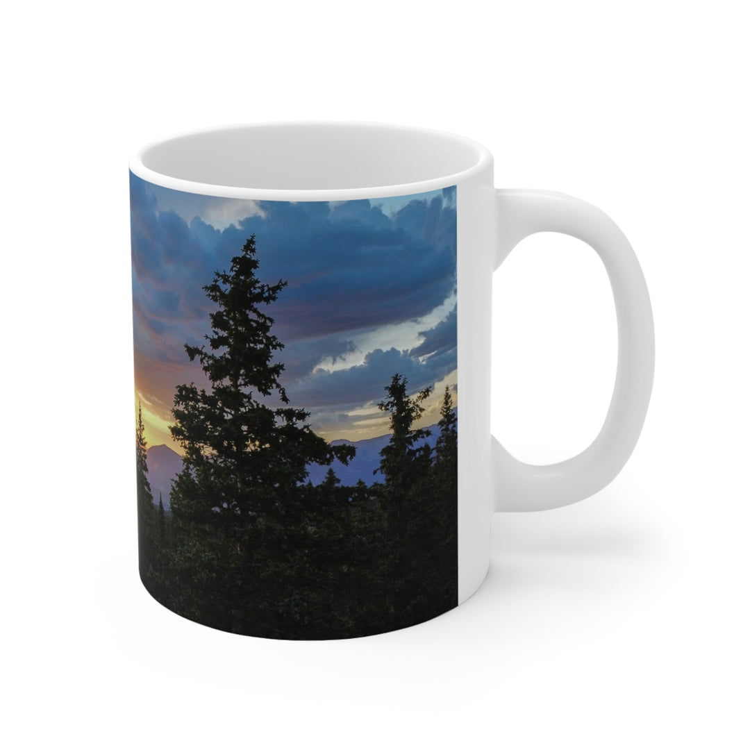 Rainy Sunset Through the Trees - Ceramic Mug 11oz - Visiting This World