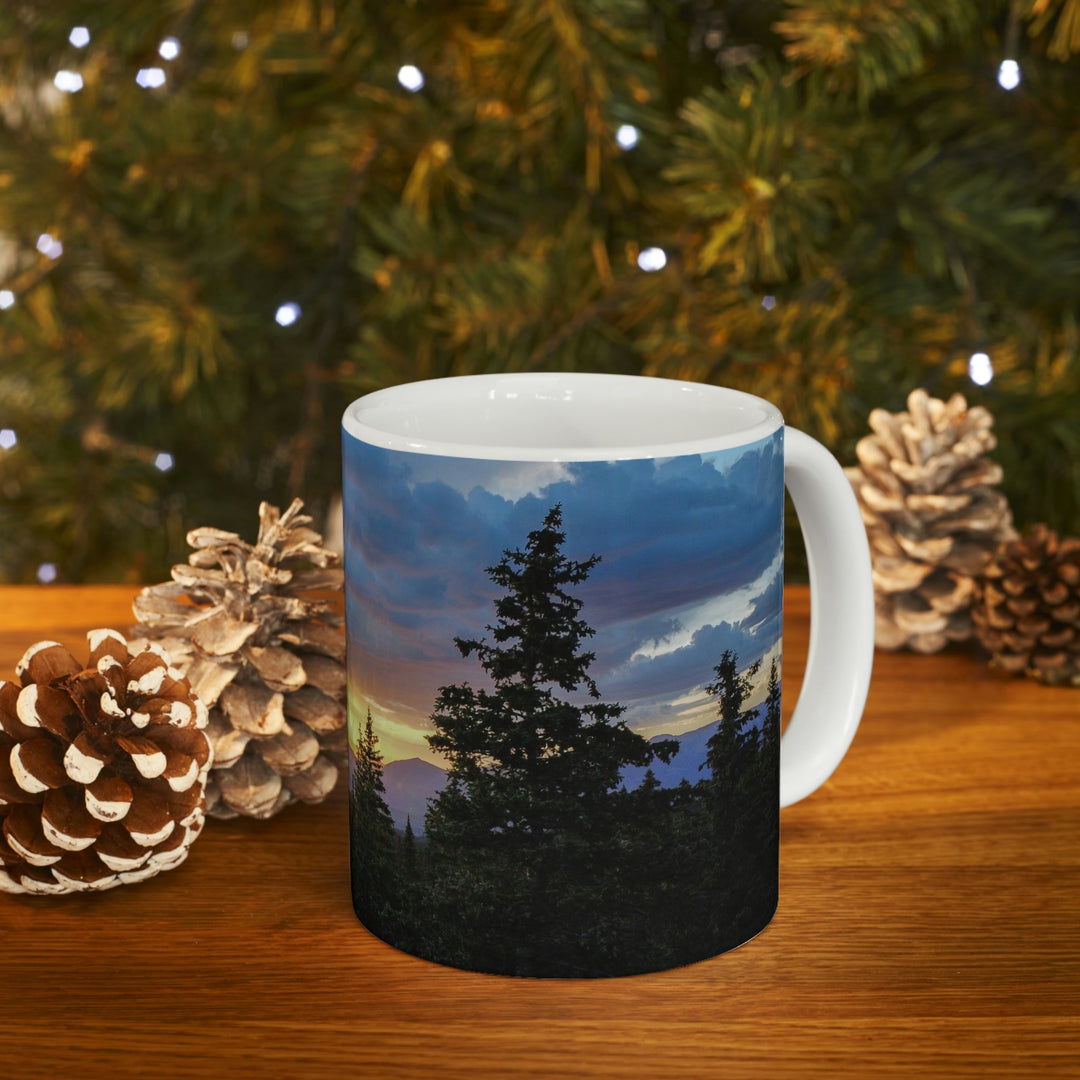 Rainy Sunset Through the Trees - Ceramic Mug 11oz - Visiting This World