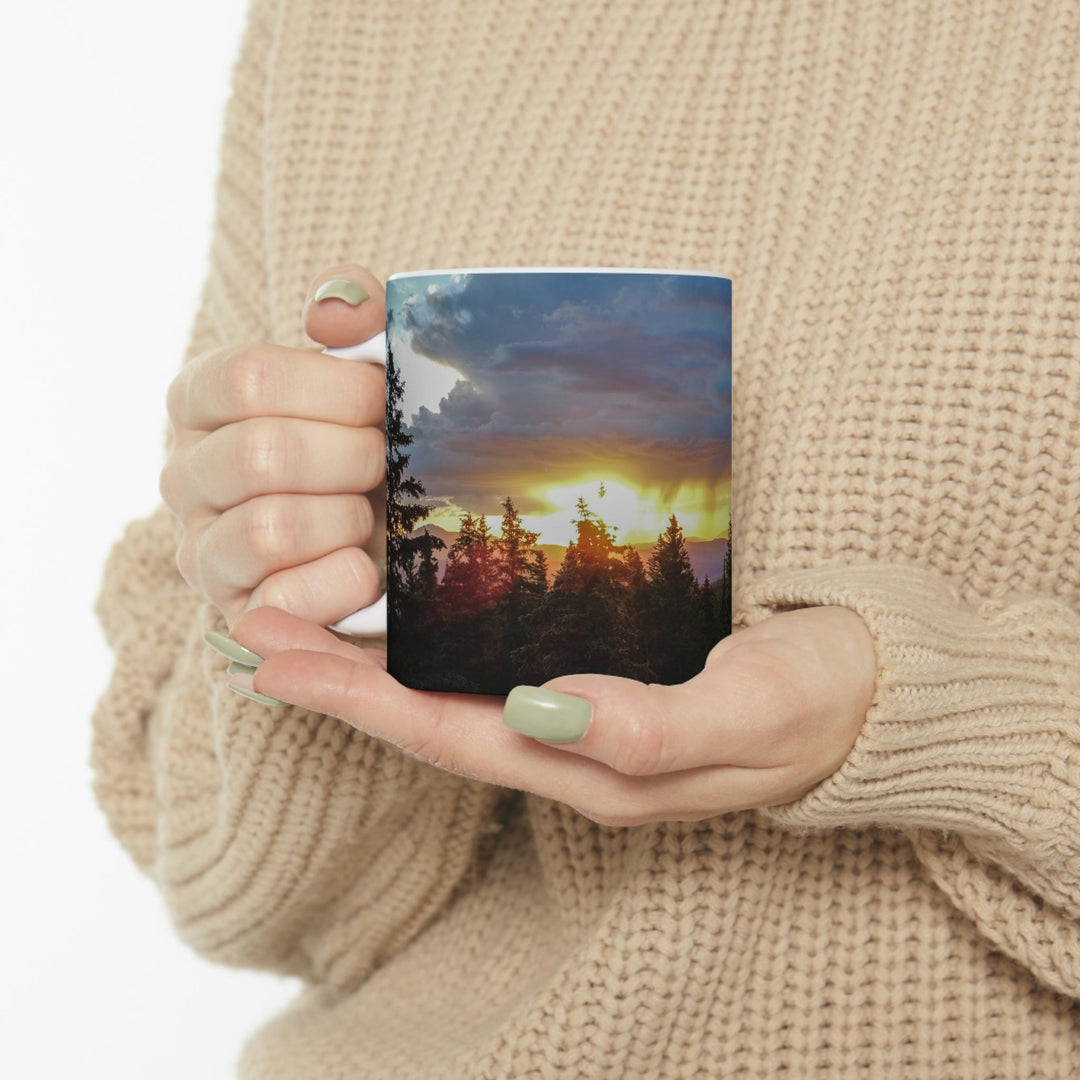 Rainy Sunset Through the Trees - Ceramic Mug 11oz - Visiting This World