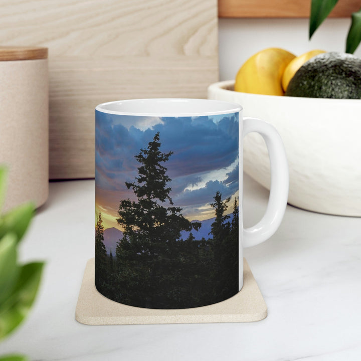 Rainy Sunset Through the Trees - Ceramic Mug 11oz - Visiting This World