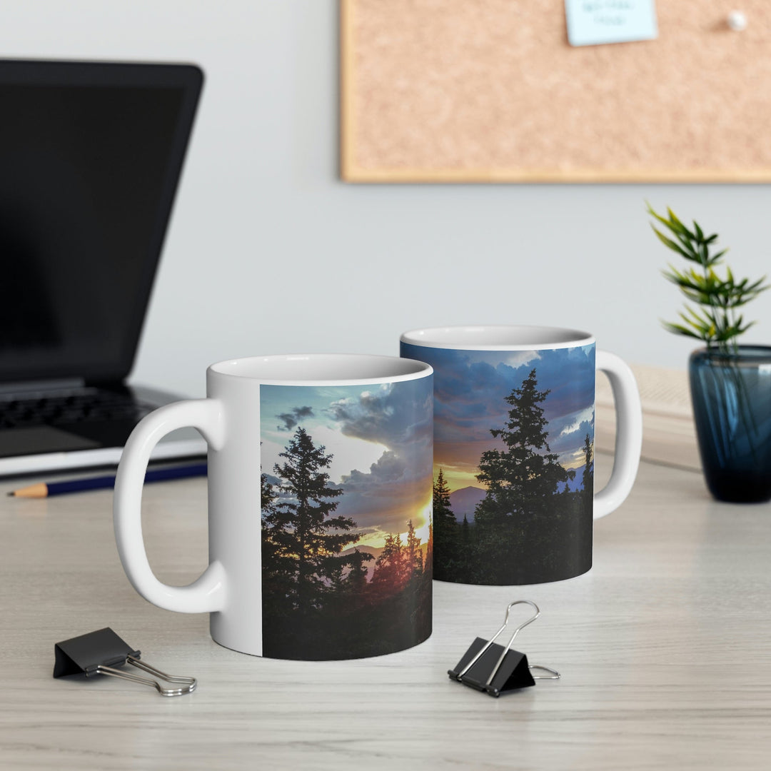 Rainy Sunset Through the Trees - Ceramic Mug 11oz - Visiting This World