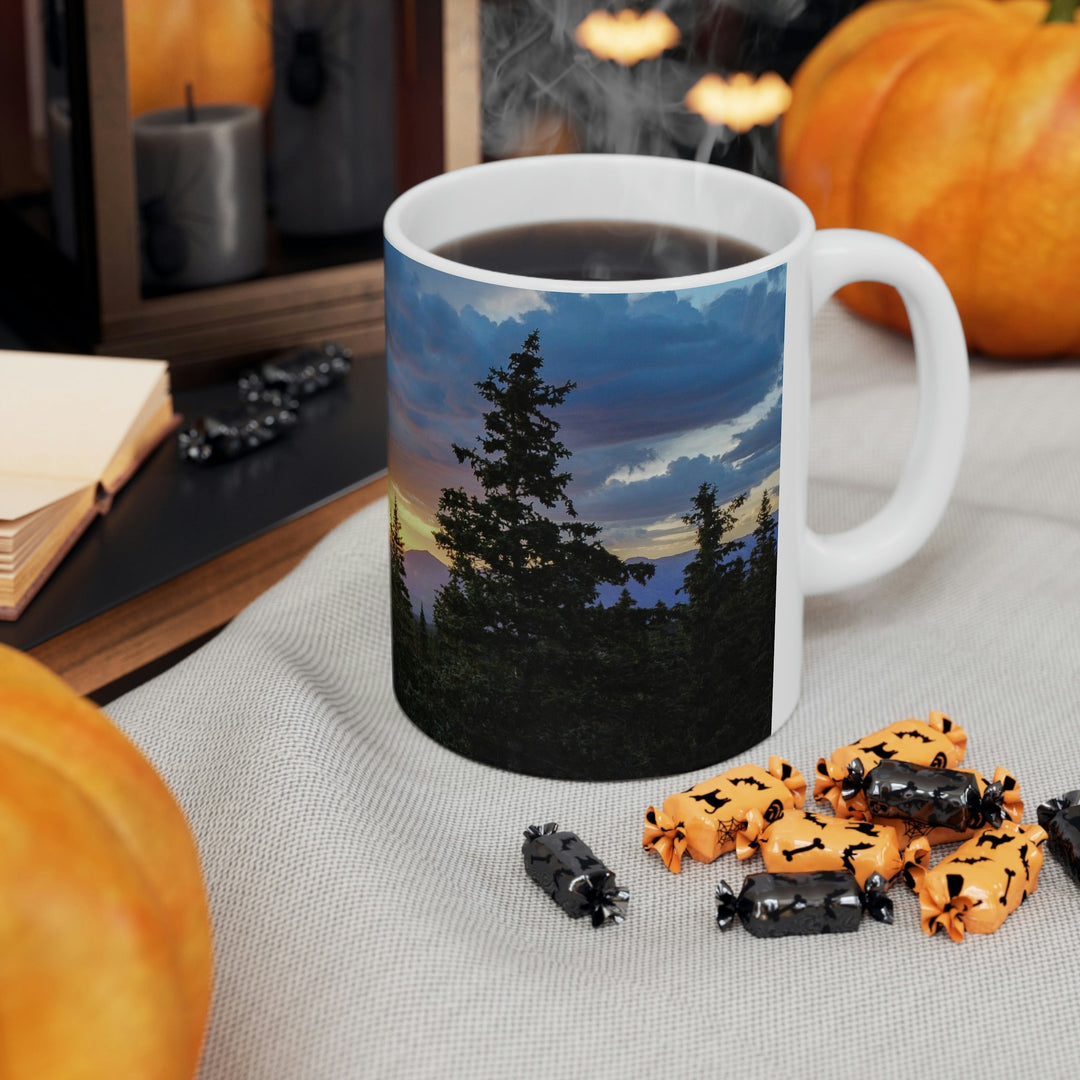 Rainy Sunset Through the Trees - Ceramic Mug 11oz - Visiting This World