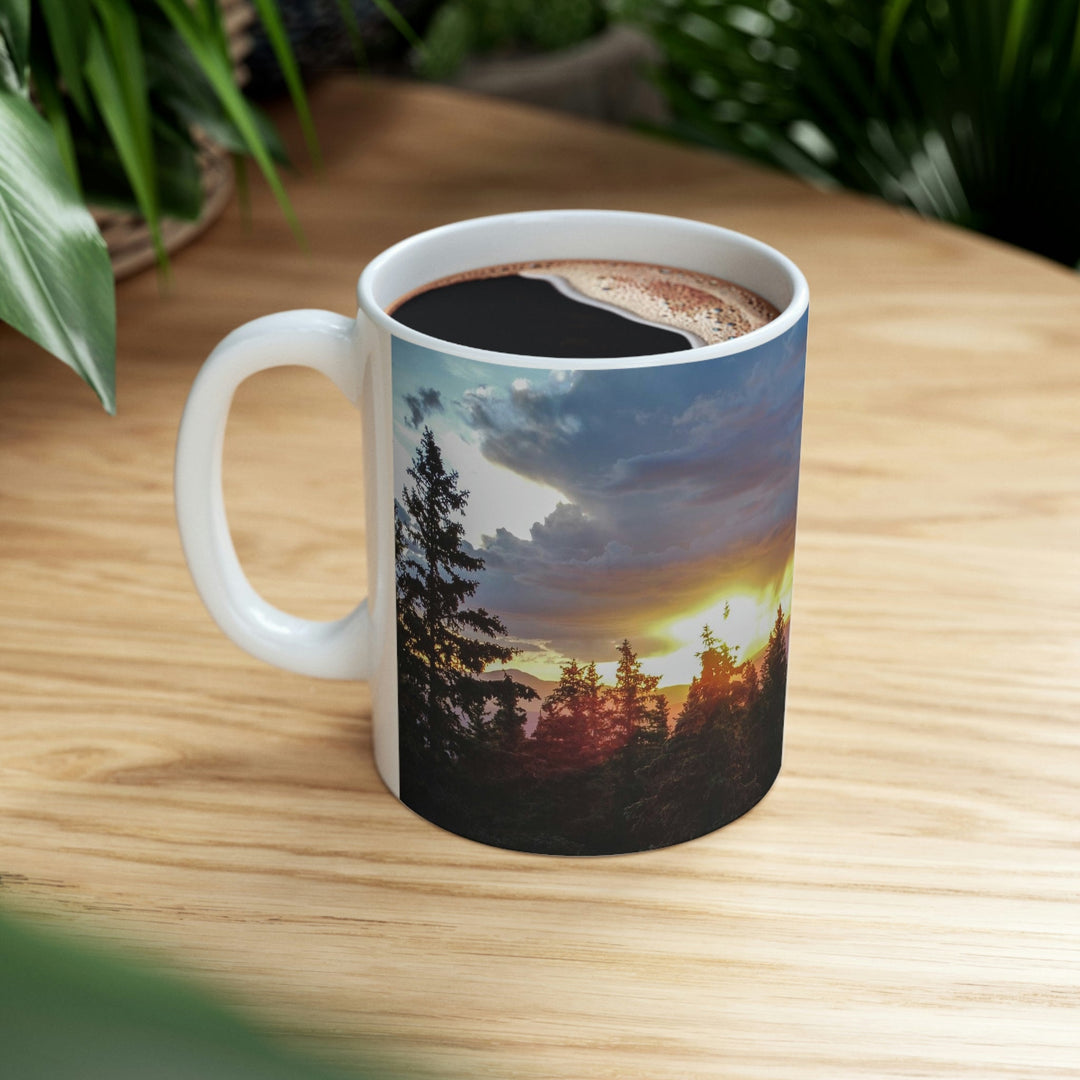 Rainy Sunset Through the Trees - Ceramic Mug 11oz - Visiting This World