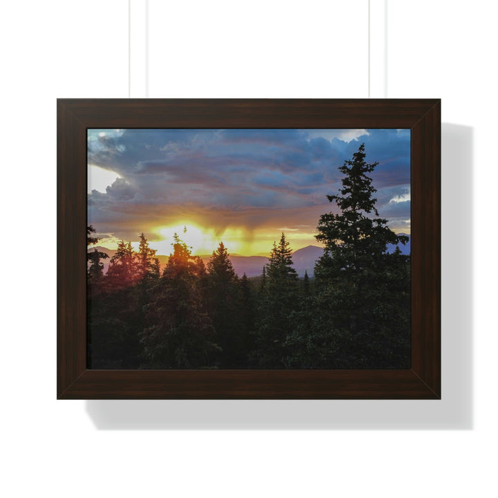 Rainy Sunset Through the Trees - Framed Print - Visiting This World