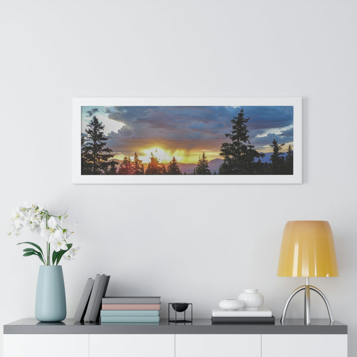 Rainy Sunset Through the Trees - Framed Print - Visiting This World