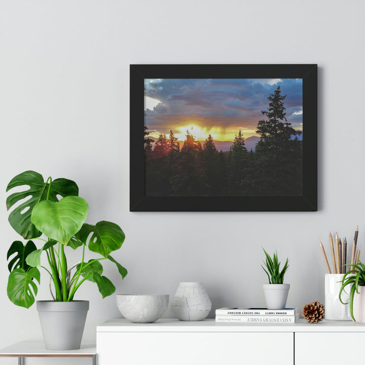 Rainy Sunset Through the Trees - Framed Print - Visiting This World