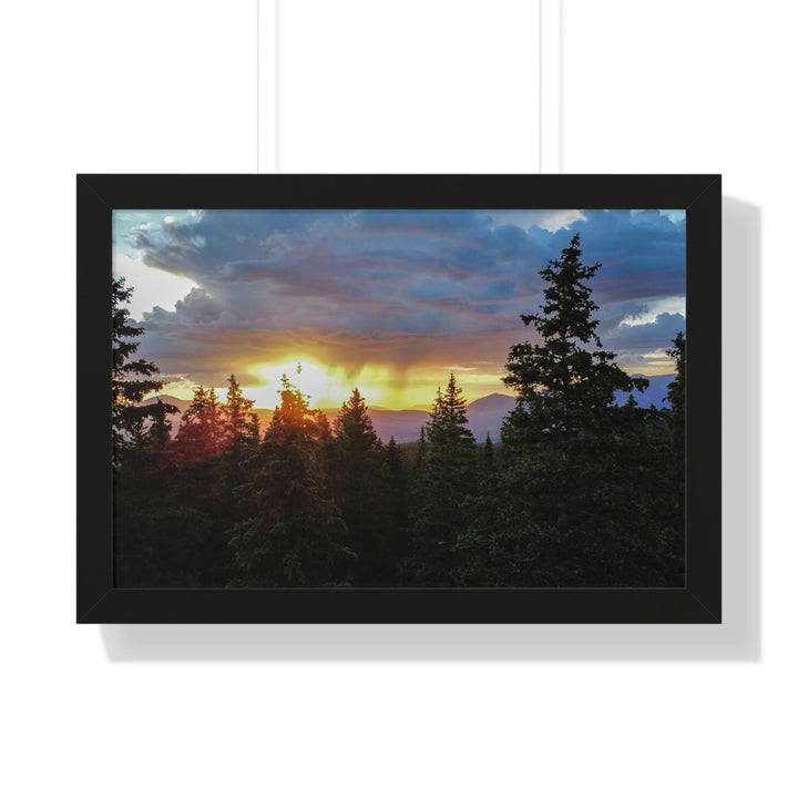 Rainy Sunset Through the Trees - Framed Print - Visiting This World