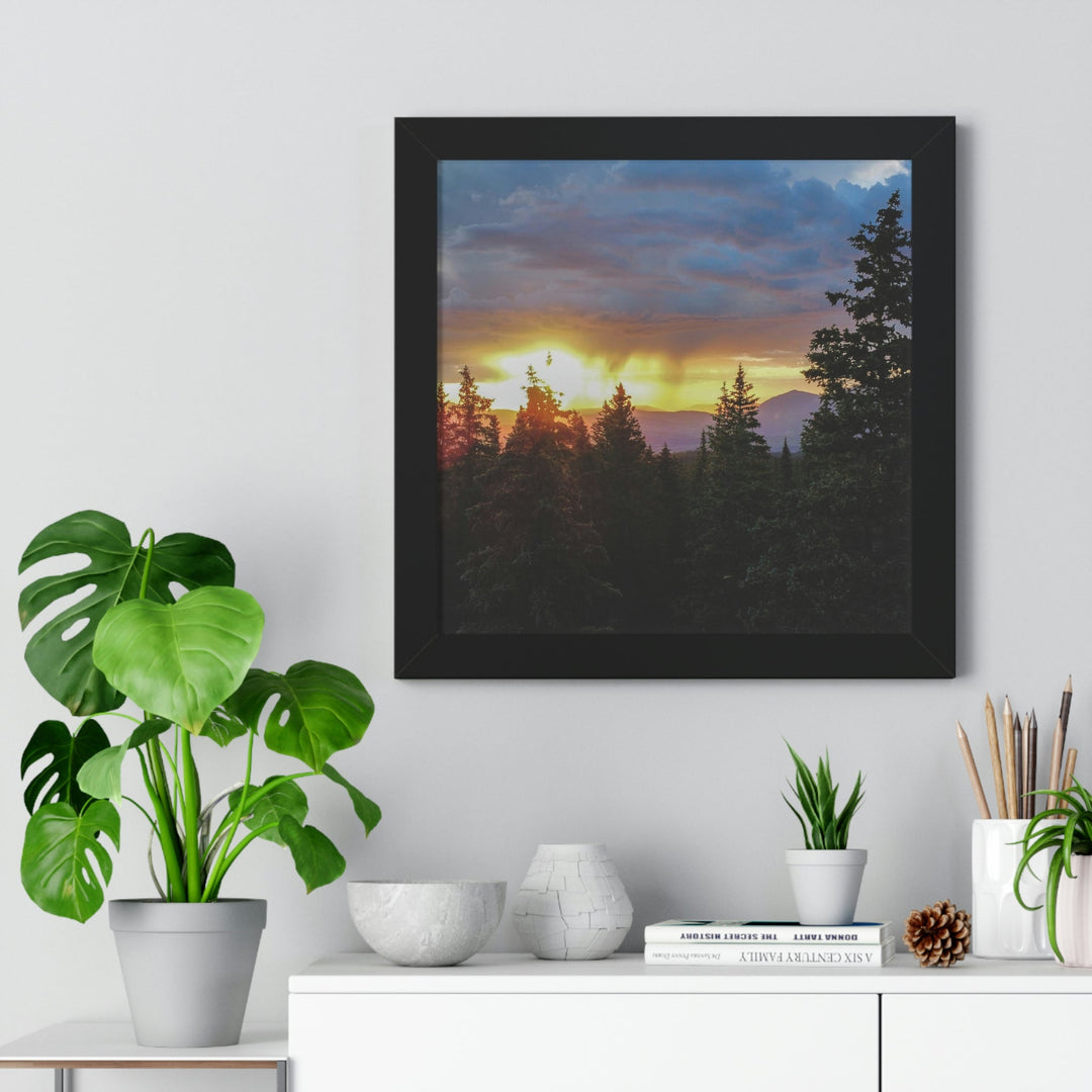 Rainy Sunset Through the Trees - Framed Print - Visiting This World