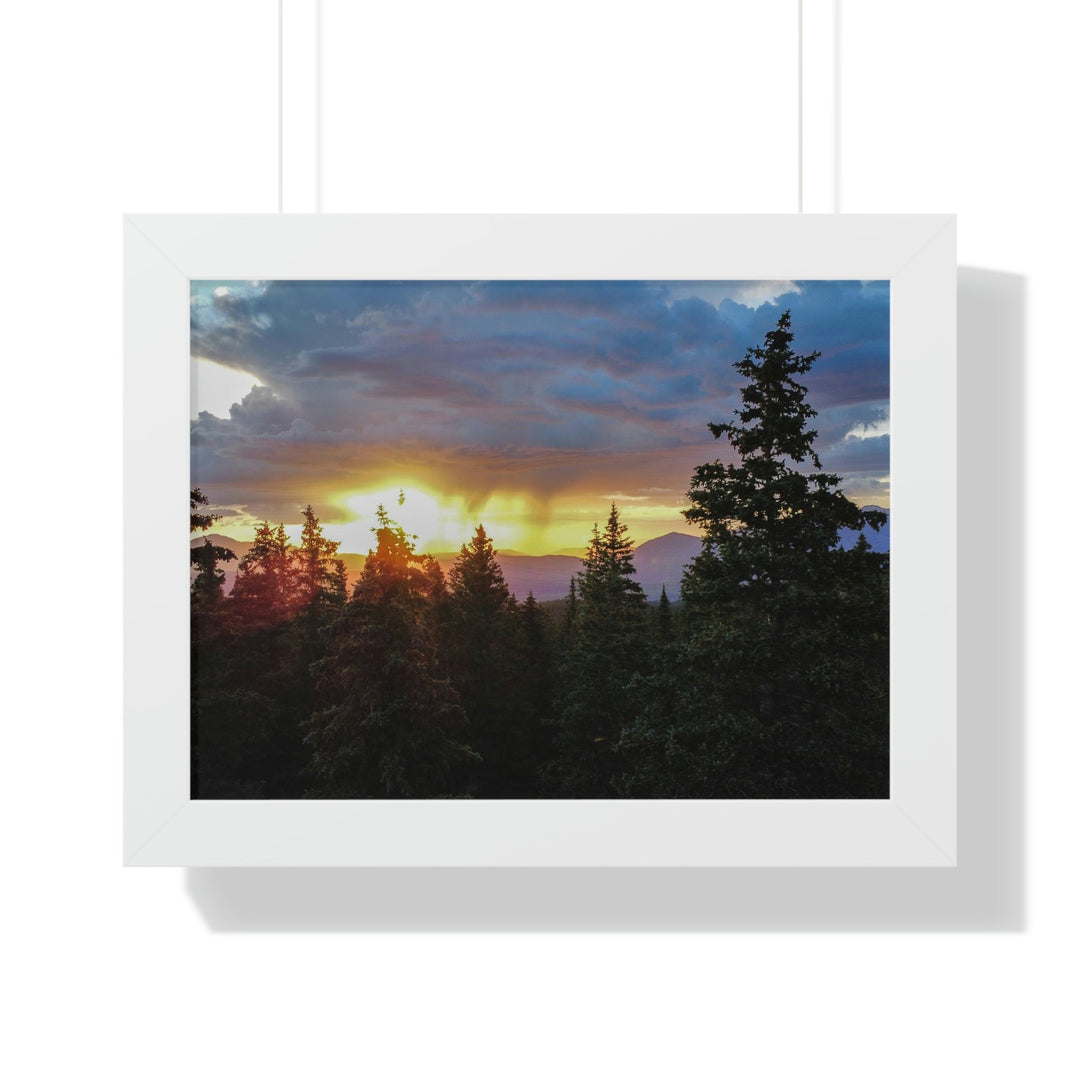 Rainy Sunset Through the Trees - Framed Print - Visiting This World