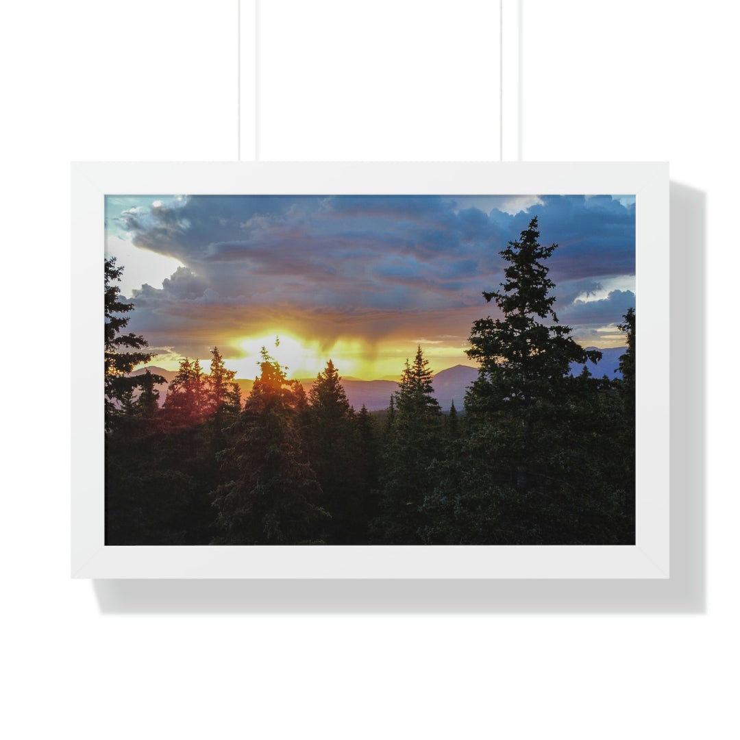 Rainy Sunset Through the Trees - Framed Print - Visiting This World