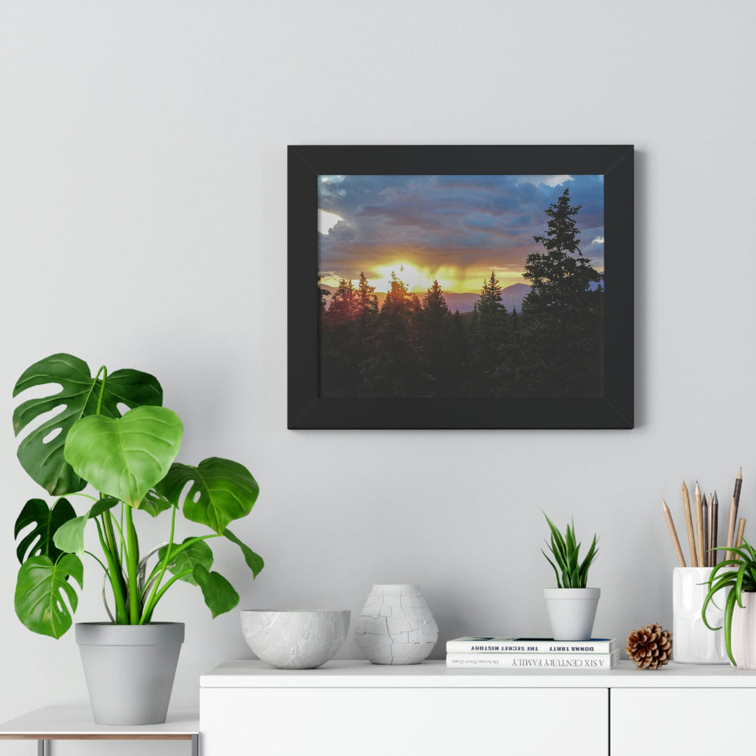 Rainy Sunset Through the Trees - Framed Print - Visiting This World