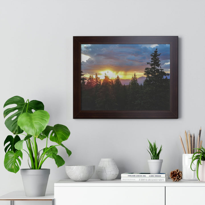 Rainy Sunset Through the Trees - Framed Print - Visiting This World