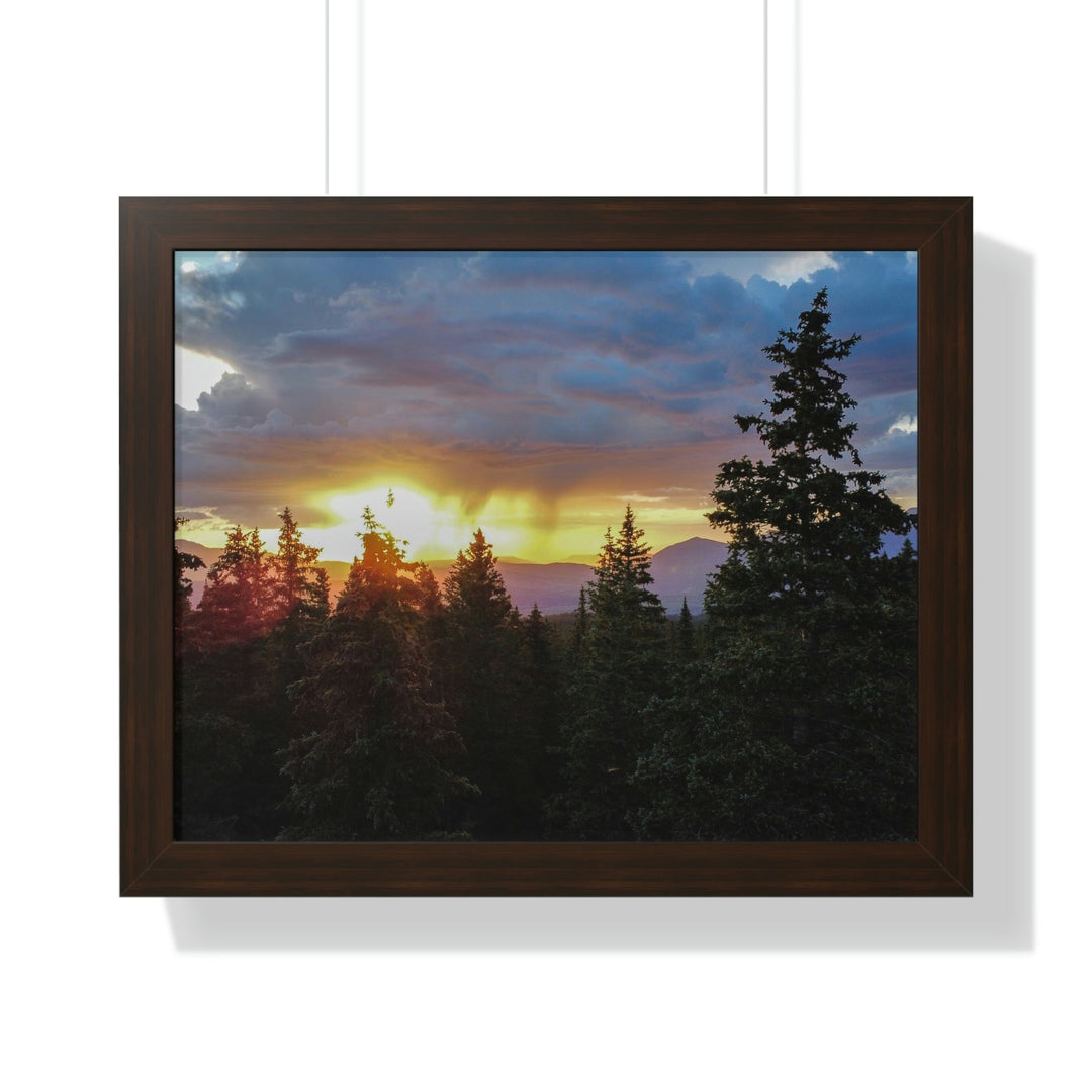 Rainy Sunset Through the Trees - Framed Print - Visiting This World