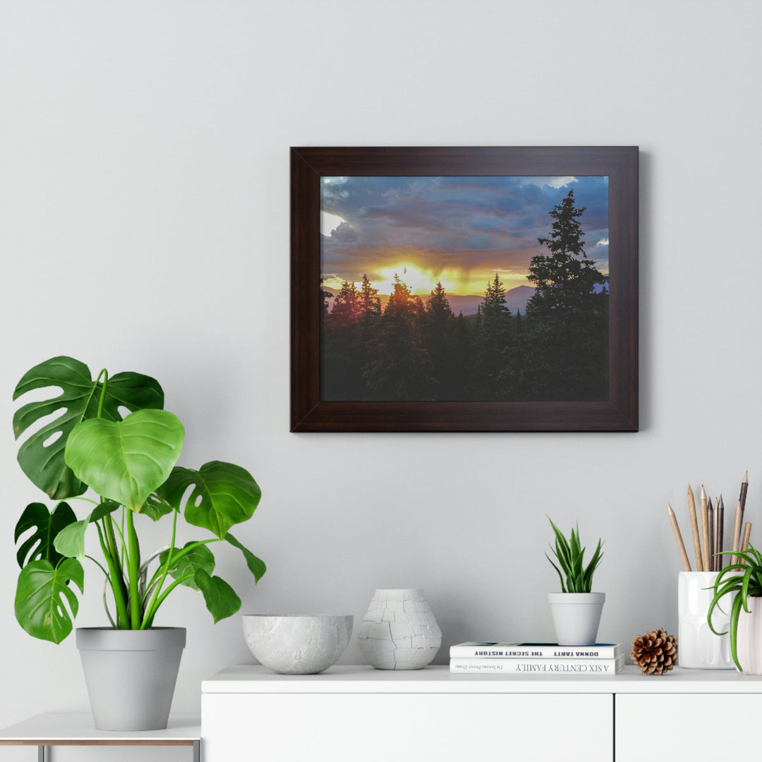 Rainy Sunset Through the Trees - Framed Print - Visiting This World