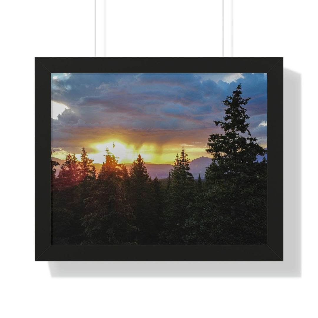 Rainy Sunset Through the Trees - Framed Print - Visiting This World