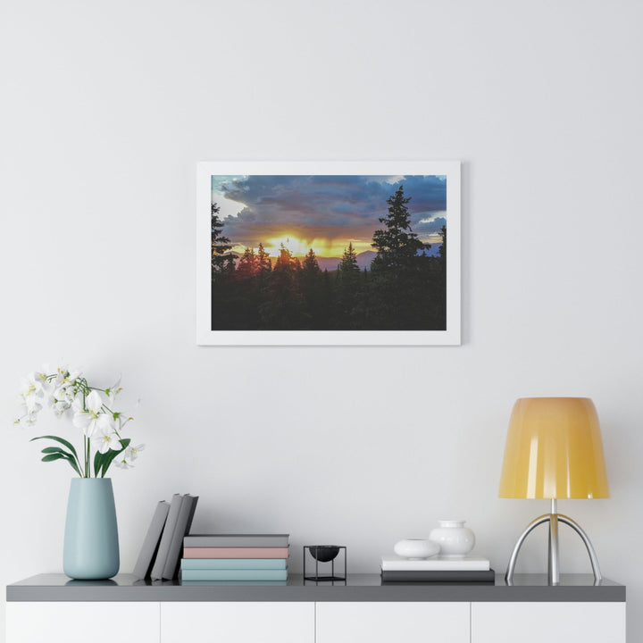 Rainy Sunset Through the Trees - Framed Print - Visiting This World