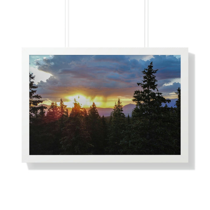 Rainy Sunset Through the Trees - Framed Print - Visiting This World